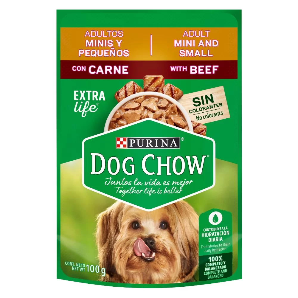 Dog Chow Adultos Minis Y Pequeños Carne - Alimento Humedo X100 Gr